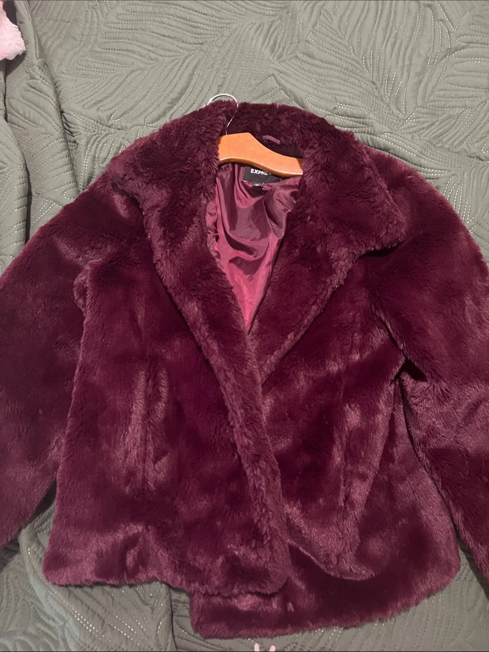 Express Plush Faux Fur Teddy Jacket - Burgundy